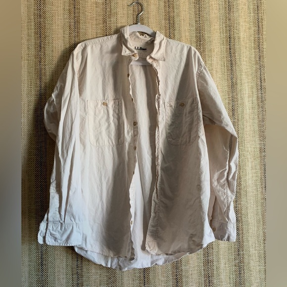 L.L Bean Vintage Button Down Long Sleeve Top Shirt Mens Cream Size Large Cotton - Picture 1 of 4